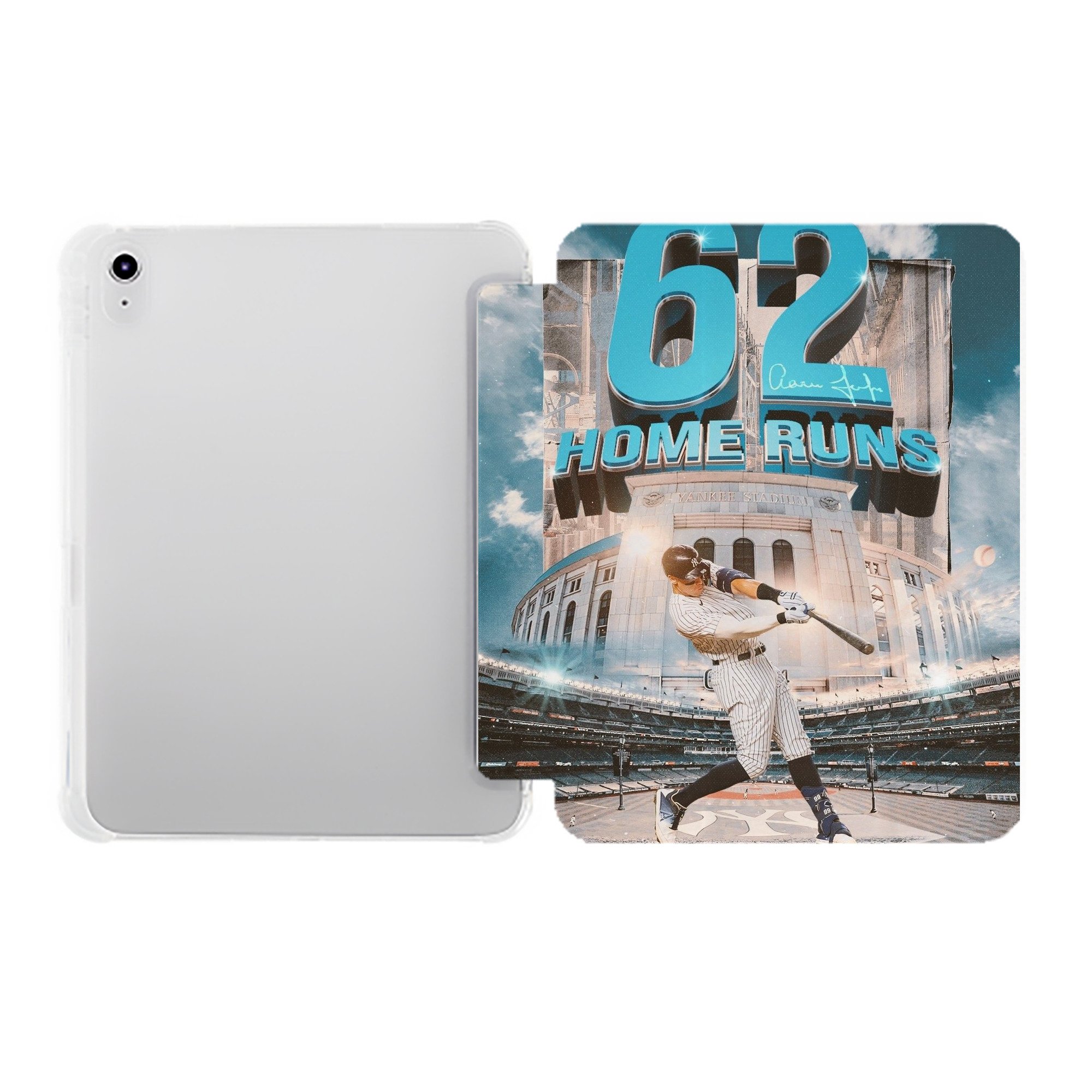 Aaron Judge 62 Home Runs Premium Tri-Fold PU Leather & Silicone IPad Case With Pencil Slot – Fits 9.5,10.5,10.9 – Adjustable Stand, Slim, Protective